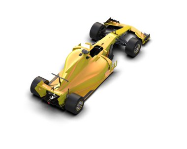 Beyaz arka planı olan sarı yarış arabası.