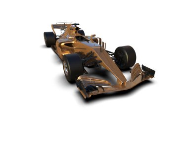 Stüdyonun arka planında izole edilmiş 3 boyutlu altın bir araba.