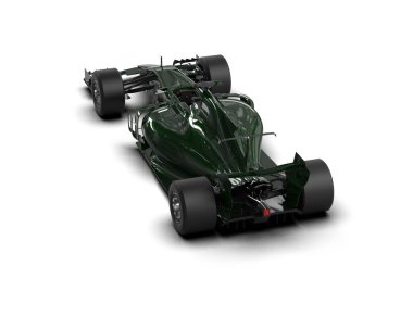 Beyaz bir stüdyoda izole edilmiş yeşil bir yarış arabasının 3 boyutlu görüntüsü..