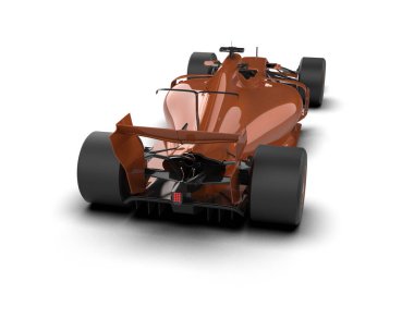 Kırmızı yarış arabasının 3 boyutlu görüntüsü beyaz arka planda izole edildi