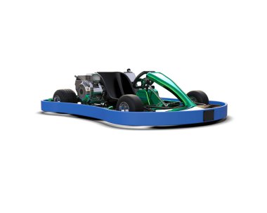 Beyaz arka planda modern mavi yarış arabası.