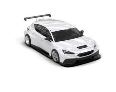 Beyaz spor yarış modern araba. 3d oluşturma