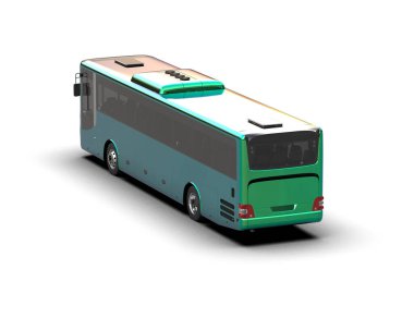 Beyaz arkaplanda yeşil bir otobüsün 3 boyutlu canlandırması
