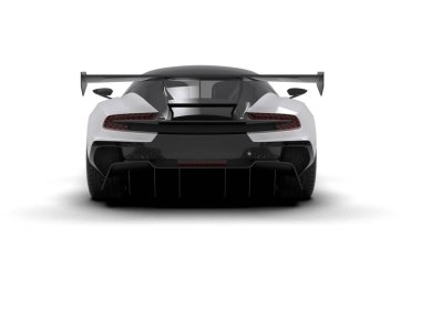 Beyaz arka planda izole edilmiş beyaz spor arabanın 3D çizimi