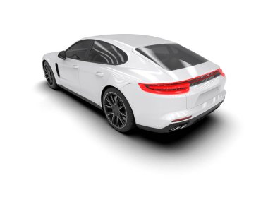 Beyaz arka planda izole edilmiş modern beyaz spor araba.