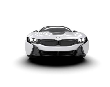 Beyaz arka planda izole edilmiş modern beyaz spor araba.