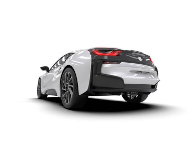 Beyaz arka planda izole edilmiş modern beyaz spor araba.