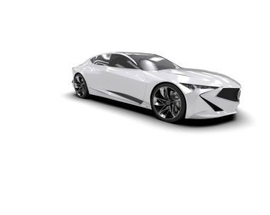 Beyaz arka planda izole edilmiş modern beyaz spor araba.