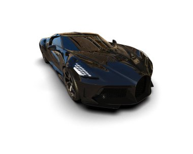 Koyu mavi modern araba. Mesajın için boş yeri var. 3 boyutlu illüstrasyon. arkaplanda izole