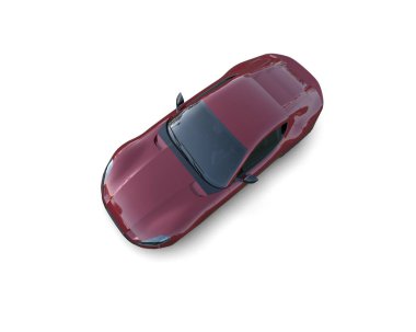 kırmızı spor araba - Üstten Görünüm