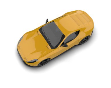 Beyaz arkaplanda sarı araç izole edildi. 3 boyutlu görüntüleme
