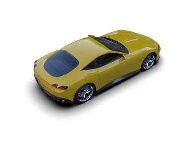 Sarı modern araba beyaz arka planda izole edilmiş. 3d illüstrasyon.