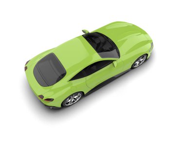 Beyaz arka planda yeşil, modern bir araba. 3d oluşturma.