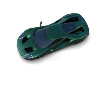 Beyaz arka planda yeşil çatılı yeşil spor araba.