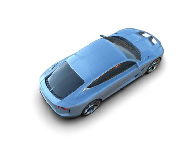 Gri arka planda mavi modern araba. Üst Manzara. 3d oluşturma.