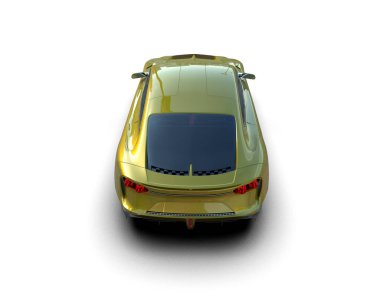 beyaz arka planda modern sarı araba 3 boyutlu görüntüleme