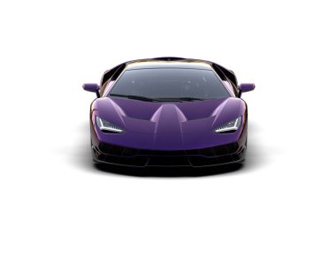 mor süper modern araba - üst görünüm - beyaz arkaplanda izole edilmiş yan görünüm - 3 boyutlu resimleme