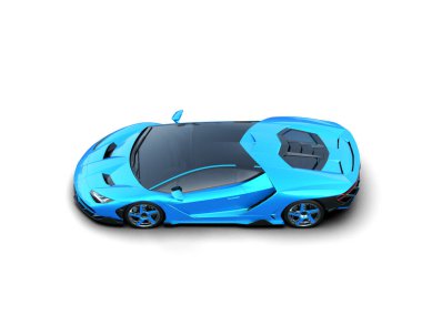 Mavi arka planı olan mavi bir spor araba. 3d oluşturma