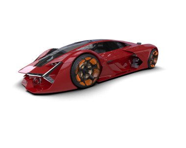 Kırmızı süper araba. Yan görünüş. Beyaz arkaplanda 3 boyutlu görüntüleme izole edildi