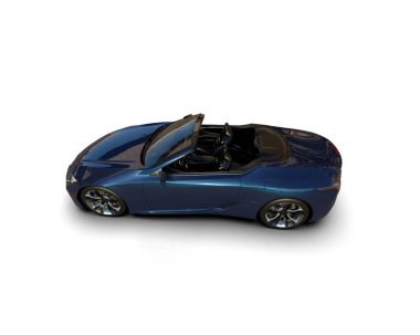 Beyaz arka planda mavi araba manzarası. 3 boyutlu resim.