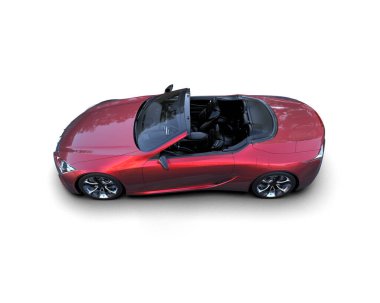 Beyaz arka planda siyah çatılı kırmızı elektrikli araba. 3d oluşturma