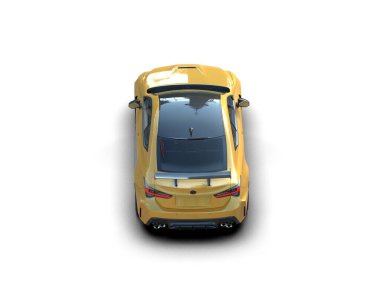 Beyaz arka planda sarı lüks bir araba. 3d oluşturma