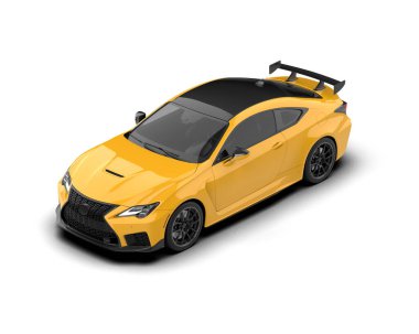 modern sarı süper araba - yan görünüm - üst görünüm - 3 boyutlu görüntüleme