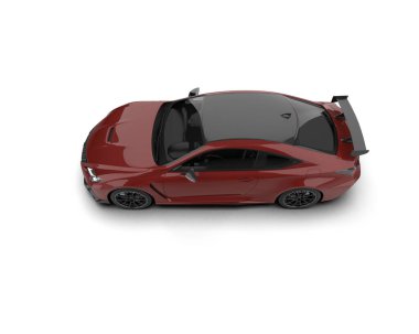 kırmızı modern spor araba - üst görünüm - beyaz arkaplanda izole edilmiş yan görünüm - 3 boyutlu resimleme