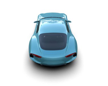 Mavi elektrikli araba, üst manzara. Bir beyazda izole edilmiş. 3D oluşturuldu