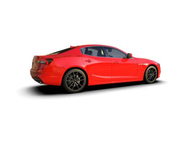 Beyaz arka planda gölgeli kırmızı modern araba.