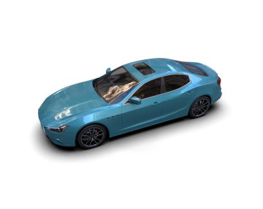 Aydınlık arkaplanda izole edilmiş modern bir arabanın 3 boyutlu canlandırması