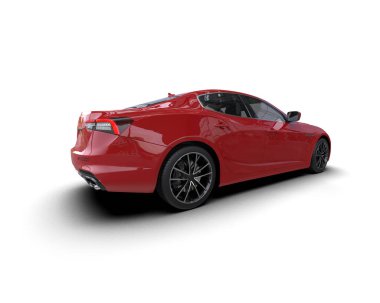 Beyaz arka planda kırmızı spor araba. 3d oluşturma