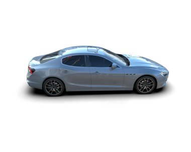 Beyaz arka planda modern bir araba. 3d oluşturma