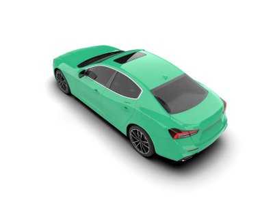 beyaz arka planda yeşil modern araba, 3 boyutlu resimleme