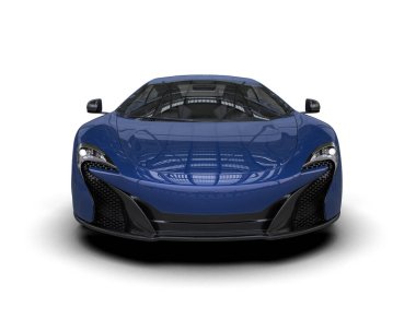 Mavi bir spor arabanın 3 boyutlu görüntüsü.