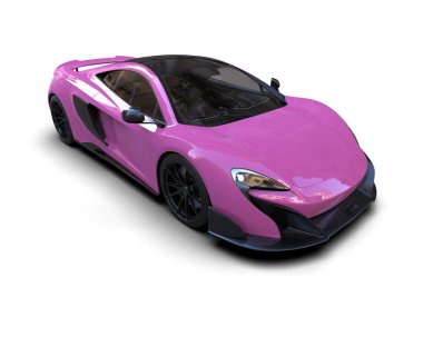 Pembe süper araba beyazda izole edilmiş. Yan görünüş. 3d oluşturma.