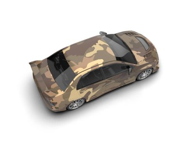 Modern spor arabanın üç boyutlu tasarımı beyaz arka planda izole edildi 