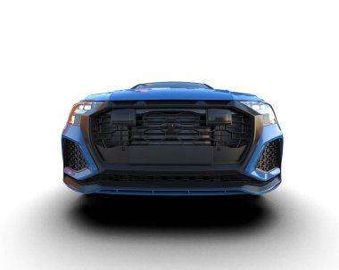 Siyah arka planda mavi modern araba, 3 boyutlu renk.