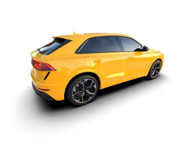 Modern araba arka planda izole edilmiş. 3D görüntüleme - illüstrasyon