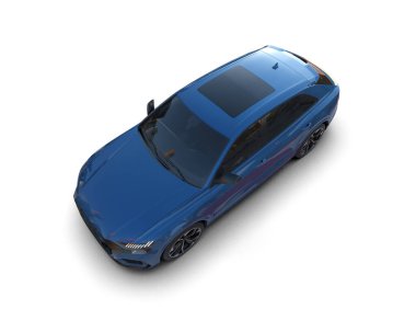 Modern mavi araba beyazda izole edilmiş. 3d oluşturma