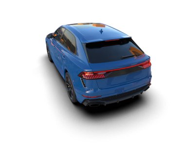 mavi modern spor araba yan görünümü 3 boyutlu