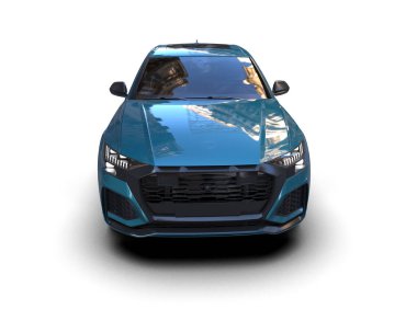 Beyaz arka planda mavi modern araba, 3 boyutlu.