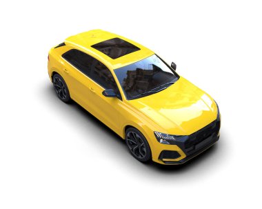 Beyaz arka planda izole edilmiş sarı lüks araba. 3d illüstrasyon