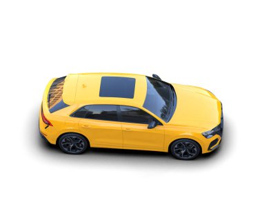 Sarı şehir arabası beyaz arka planda izole edilmiş. 3d illüstrasyon.