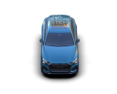 Modern şehir mavi arabası - ön manzara. Gri arkaplanda izole.