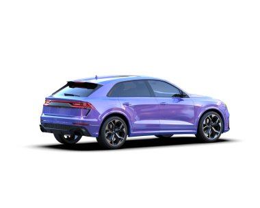 Mavi modern lüks araba beyaz arka planda izole edilmiş.