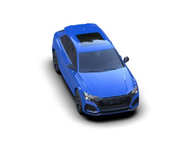 Mavi araba gri arka planda izole edildi.