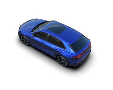 Mavi lüks araba beyaz arka planda izole edilmiş. 3d illüstrasyon.