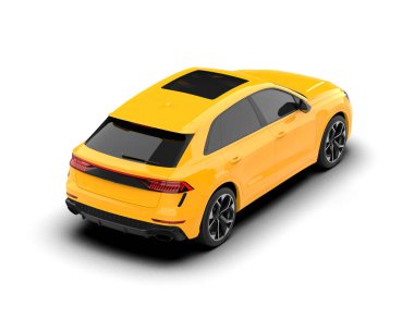 Beyaz arka planda izole edilmiş modern sarı şehir arabası. yan görünüm.