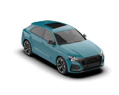 Stüdyo ortamında markasız bir SUV 'un 3 boyutlu çizimi.